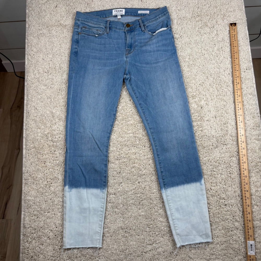 FRAME Le Skinny de Jeanne Crop‎ Jeans Size 30 Light Wash Dip Dye